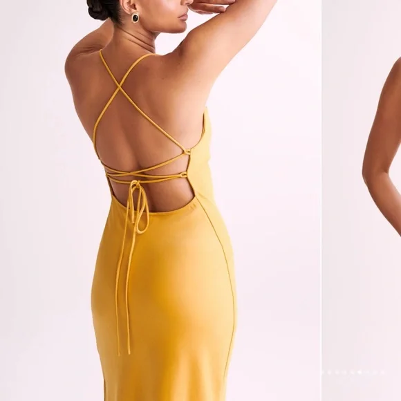 SYDNEY Straight Neck Slip Maxi Dress - Yellow - Picture 3 of 5